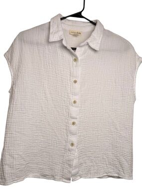 Maison Jules White Gauze Button Front Blouse Size M 100% Cotton NWOT